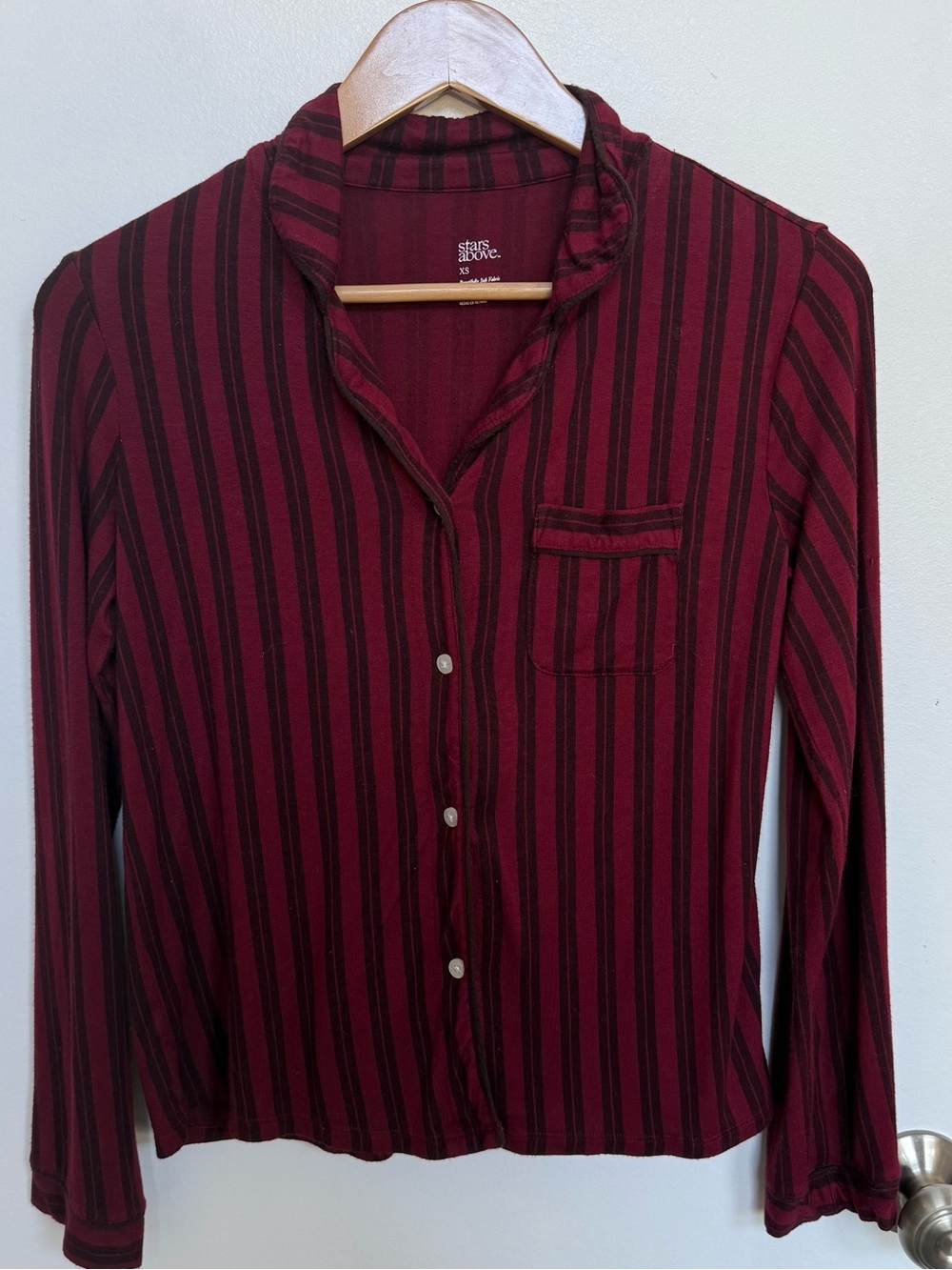 striped button-down long sleeve pajama top